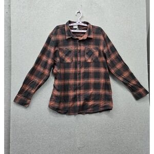 Volcom Men Button Up Shirt 2XL Orange Plaid Casual Grunge Long Sleeve Pockets